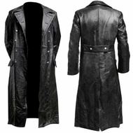 MENS GERMAN CLASSIC WW2 MILITARY UNIFORM OFFICER BLACK  LEATHER TRENCH COAT