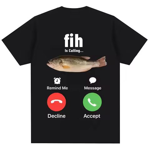 Funny Fih Is Calling Meme T-shirt Humor Fashion Tops Geometric Print Crew Neck Short Sleeve Humorous