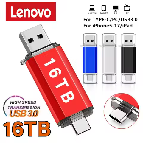 Lenovo 16TB 2 IN 1 OTG USB Flash Drive 3.0 Type C For iPhone 8TB 4TB Pendrive Samsung Huawei Xiaomi 