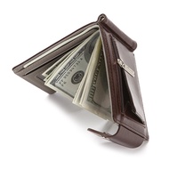 Men Money Clip PU Leather Bifold Zipper Card Purse Pocket Small Wallet