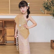 Kids Thai Traditional Dress Dai ethnic costume girl suit Xishuangbanna Songkran Festival dance costu