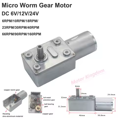 Mini Reducer Motor DC 6V 12V 24V 2RPM 10RPM 40RPM 66RPM 160RPM Slow Speed Large Torque Micro 370 Ele