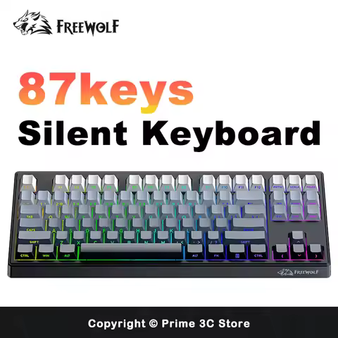 FREEWOLF M87v2 Wireless Keyboard Gaming Tri-Mode Bluetooth Wired PBT 87 Keys Silent Typing RGB 4000m