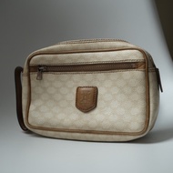Celine Vintage 1980s 思琳 經典米色老花凱旋門盾牌雙層手拿包 / 化妝包