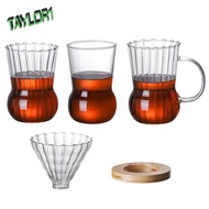 TAYLOR1 Coffee Dripper, Wood Stand Stripes Glass Coffee Pot, Easy To Clean Heat-resistant Coffee Filter Handle Hand Drip Kettle Home