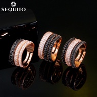 SEQUITO 585 Rose Gold Finger Jewelry Pave Black White CZ Zircon 3 Layers Adjustable Size Ring for Wo