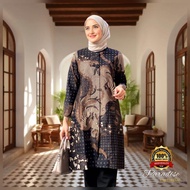 Tunik Batik Wanita Modern Full Trikot/Furing Baju Batik Wanita Premium Warna Hitam Merah BCA Kuning