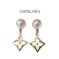 IDOKAWA 925 Silver Needle Pearl Earrings For Women 18K Gold Seashell Clover Stud Earrings Holiday Birthday Valentines Gift  EO2002YW
