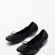 Massimo Dutti Womens Shoes Ballet Shoes Genuine Leather Bow Shallow 1 Slip-on Lazy Flat Shoes Summer