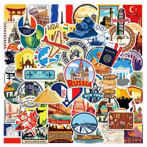 50/100PCS Cartoon World Travel Graffiti Stickers Luggage Car Notebook Skateboard Phone Waterproof St
