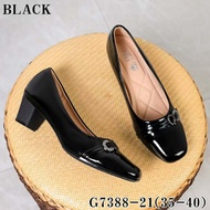 Black shoes for women 2 inch glossy leather elegant design G7388-21