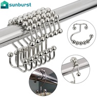 1/12Pcs Glide Rod Ring Double-sided Multifunctional Household Bathroom Supplies Heavy-duty Rust-Resistant Glide Shower Curtain Hook With Rollerball Stainless Steel Hooks Rolling