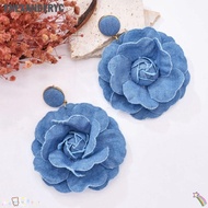ENEXANDERYC Blue Rose Earrings, Ornament Handmade Denim Blue Fabric Earrings, Exaggerate Denims Flow