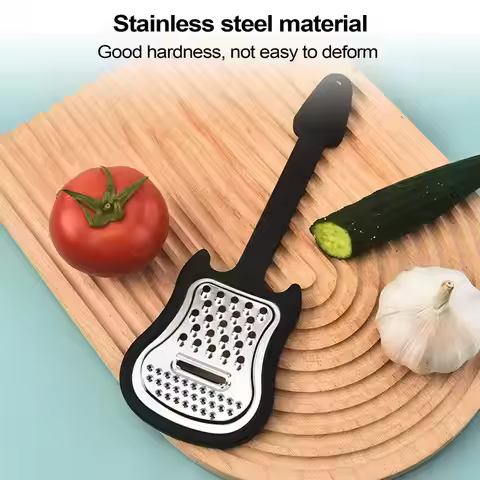1pc, Cheese Grater, Stainless Steel Multifunctional Guitar Cheese Grater With Plastic Handle, Perfec