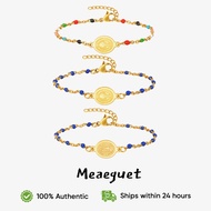 Meaeguet Christian faith round bracelet gold stainless steel colored rice bead chain St. Benedict/Of
