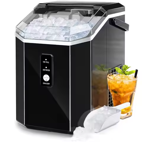 Nugget Ice Maker Countertop Portable Crushed Ice Maker Machine with Handle 35lbs/24H One-Click Opera