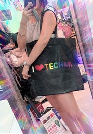 多年正版正貨商標  可免息分期  Balenciaga black tote bag y2k 巴黎世家 i love techno bag 袋 黑色 大袋 女裝 男裝 復古街頭風  bag  袋 腋下