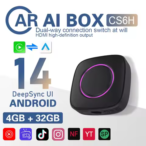 BYLITU CS6-H: 5-in-1 Android TV Box. Wired to Wireless CarPlay & Android Auto Adapter with HDMI Vide