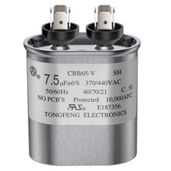 7.5 MFD uF 370/440 VAC CBB65B Dual Run Round Capacitor, Kapasitor Motor Run Bersijil UL untuk Pengga