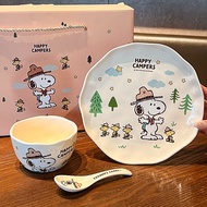 🔥Snoopy Ceramic Rice Bowl Cute Plate Set Household Cartoon Children Gift Bowl Spoon One Person Food 