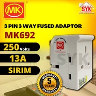 SYK MK 692 WHI 3 Way 3 Pin Fused Plug Adapter Electrical Socket Kepala Plug 13A 250V (BS1363/3) SIRI