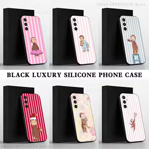 Curious G-George Monkey Phone Case For Samsung S 25,24,23,22,30,21,10,9,Ultra,Plus,Lite,FE,4,5 G Bla