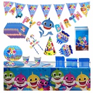 Baby Shark Birthday Party Deco Paper Cup Plate Tablecloth Flag Hats Blower Gift