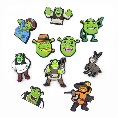 10PCS Shrek Cartoon Shoes Charms Set Fiona Donkey Puss in Boots Shoe Decorations for Clogs Sandals F