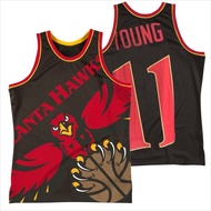 MERAH IMPORTED ATLANTA HAWKS BASKETBALL JERSEY BIG FACE 11 TRAE YOUNG BLACK RED LOGO