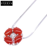 GS TWE Rosette Pt950 Blood Red Coral 1ct D0.06ct Diamond Pendant Top / Pt850 Chain [Used] (Like New)