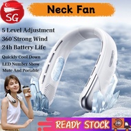 SG [Ready Stock] New Portable Neck Fan Aircon Strong Wind Leafless Silent Fan With Lights Digital Display Mini Typc-C