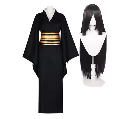 Women Halloween Party Anime Character Nakime Cosplay Japanese Kimono Costume Or Black Long Wig