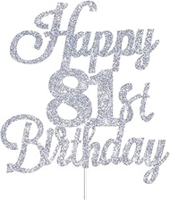 Happy 81st Birthday Cake Toppers Silver Glitter, Cheers to 81 Years Old Bday Decoration 81st Anniver