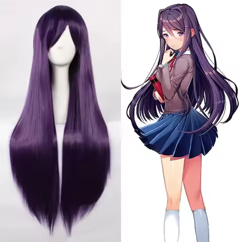 Kualitas Tinggi Ddlc Wig Permainan Doki Doki Klub Sastra! Yuri 80 Cm Ungu Panjang Tahan Panas Rambut