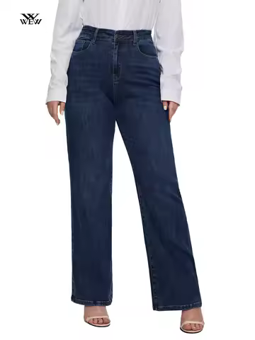 Plus Size Wide Leg Jeans for Women High Waist Stretchy Lady Baggy Jeans Loose Fitting Straight Women