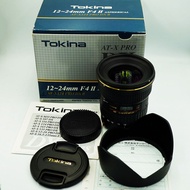 Tokina 12-24mm f/4 Pro DX II Mark 2 CANON EF Mount Compact Ultra Wide-Angle Zoom Lens ATX-Pro (IF), AT-X124ProDX Mark 2 "Focus Clutch" Mechanism Chrome plated brass mount plate and all-metal zoom Internal Focus System  multi-coating technology 18-36mm eq.