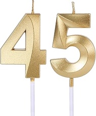 Gold 45th & 54th Birthday Candles for Cakes, Number 45 54 Glitter Candle Cake Topper for Party Anniv