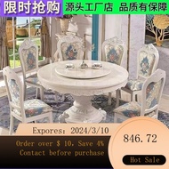 superior productsEuropean-Style Dining Tables and Chairs Set round Table with Turntable Solid Wood Marble Dining-Table r