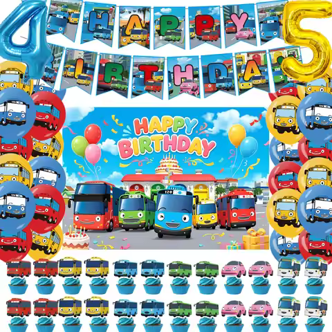 Cartoon T-Tayo the Little Bus Birthday Party Decorations Car Balloon Banner Supplies Baby Shower Boy