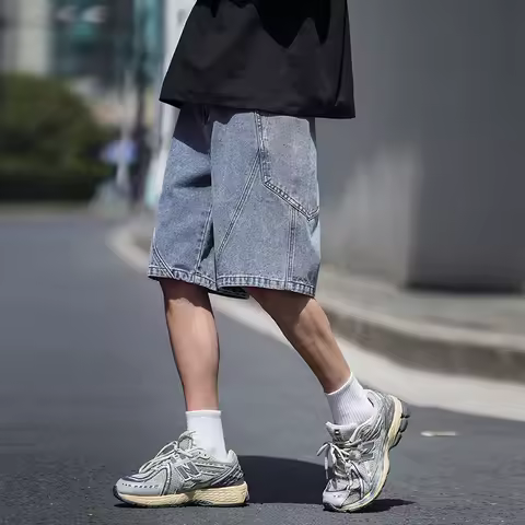 Spring Washing Jean Pants Men Street Cowboy Denim Shorts Neutral Loose Cropped Pants Casual Fashion 