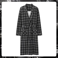Autumn Winter Cotton Bathrobe Men 4XL Large Size Fashion Plaid Embroidery Pijama Casual Comfort Kimo