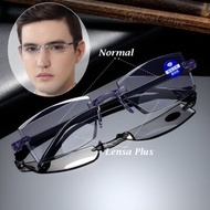 Kacamata Baca Plus Pria Blueray Antiradiasi Doubel fokus Baca Dan jalan Lensa model Progresif Kripto
