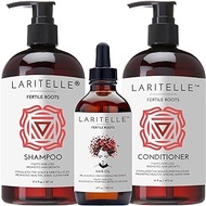 Laritelle Organic Hair Growth Set | Shampoo 17 oz + Conditioner 16 oz + Hair Loss Treatment 4 oz | Ayurvedic Herbs, Lavender, Ginger, Rosemary | NO GMO, Sulfates, Gluten, Alcohol, Parabens, Phthalates