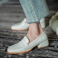Y&amp;HEZAZA รองเท้าส้นสูง 2021ใหม่รองเท้าส้นสูงผู้หญิงเกาหลีนิ้วเท้าเหลี่ยมแฟชั่นนุ่ม Loafers สีดำรองเท้าหนังสำหรับผู้หญิงสำหรับสำนักงาน คัชชูผู้หญิงดำ