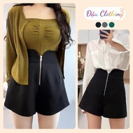 Shorts Bigsize Women's High Waist Zipper Satin Fabric Stand Wrinkle-Free Form Wide Leg Q24