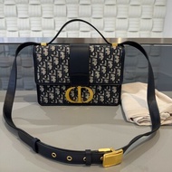 Dior 老花蒙田30 藍色提花面料 Oblique 印花 肩背包 斜背包
