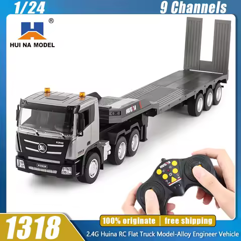 Huina 1318 Rc Flat Truck 9-Channels 1:24 Model Alloy Engineer Vehicle with 2.4G Radio Remote Control