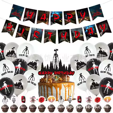 Siren Head Themed Party Balloons Anime Scary Head Field Siren Head Happy Birthday Banner Cake Topper