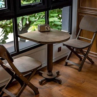 Simple round Table Retro Foldable Solid Wood Coffee Table Home Use Tea Table Chair Folding Storage ช