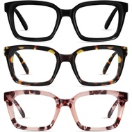 R RESJOK3Pack Tortoiseshell Color Anti-Blue Light Reading Glasses Oversized Oprah Square Anti-Glare 
